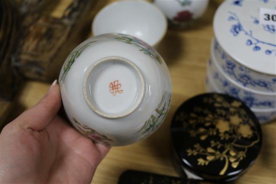 A quantity of Chinese and Japanese ceramics, Canton enamel etc